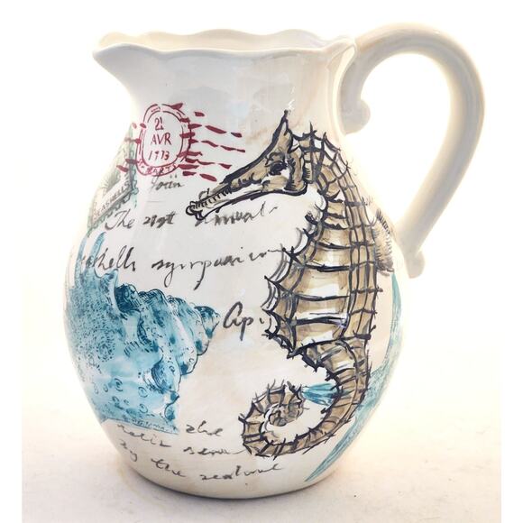 PITCHER/VASE-MAXCERA-STAMP SEAHORSE-Large Pourer-Seahorse Ocean Motif-10 Cups - Picture 4 of 11
